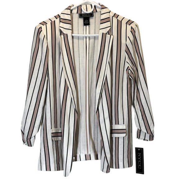 NYCC Jackets & Blazers - Women Pink | Cream| Black Stripe Blazer Size L